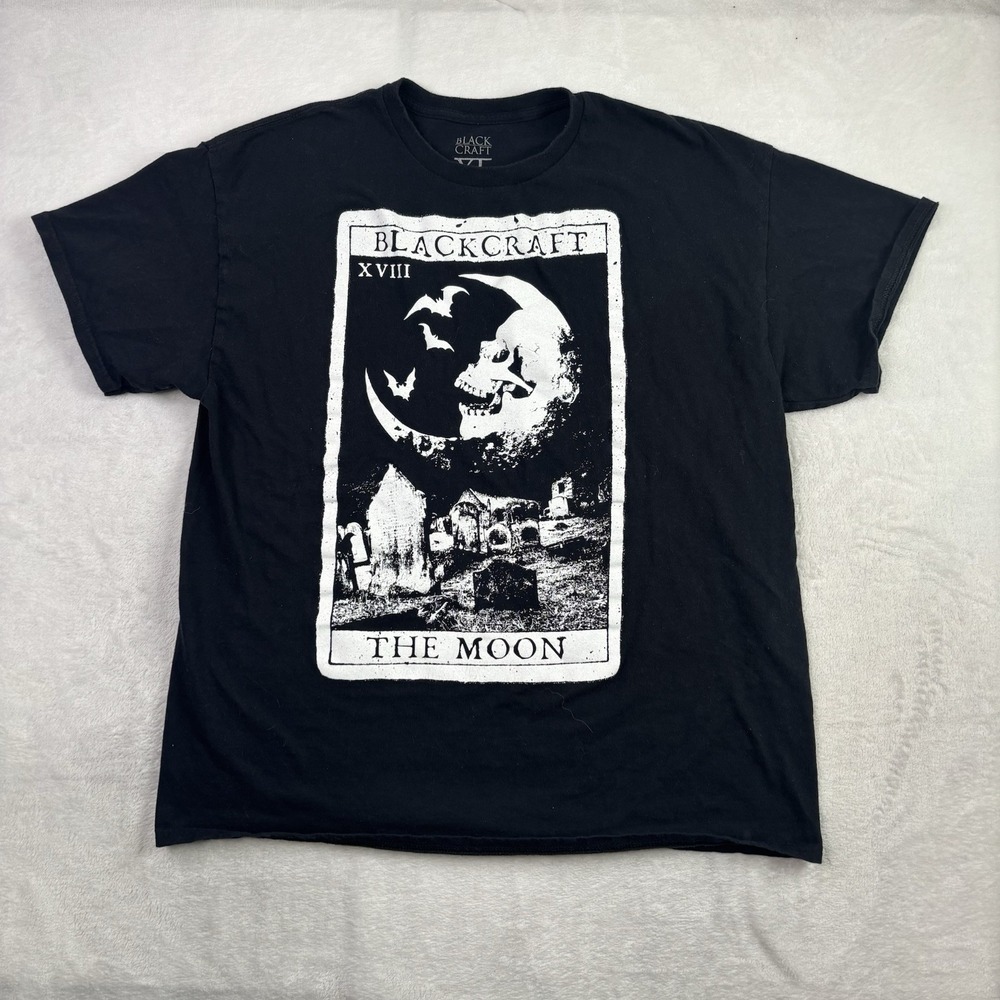 Black Craft The Moon Tarot Card Black Short Sleeve Graphic Shirt Men's XL Punk